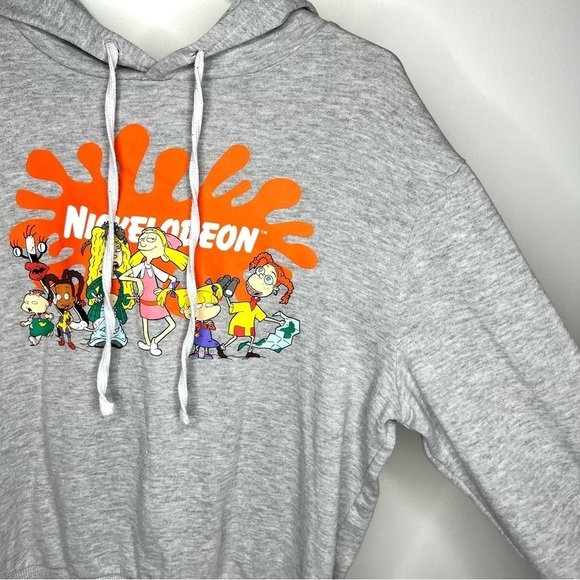 Nickelodeon 90s Cartoon Graphic Logo Pullover Gray Hooded Sweatshirt Medium - Picture 6 of 12